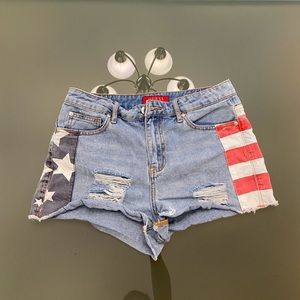Guess Women Blue Denim Shorts Size 28 American Flag Stars and Stripes